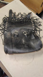 Vtg Black Leather Motorcycle Tool Bag Studded Fringe Biker Fork Handlebar Pouch