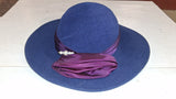 Vintage Betmar NY Wool Felt Wide Brim Hat  Blue Purple Satin Pearl Accent