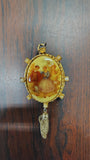 Vintage Fragonard Courting Couple Porcelain Gold Tone Locket Tassel Pendant