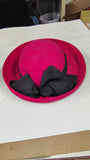 Vintage Importina 1980s Hot Pink Wool Felt Cloche Hat Black Bow