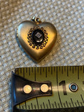 Antique Victorian Gold Filled Heart Locket Pendant Blue Glass Rhinestone Jewelry