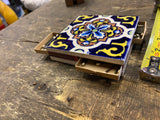 50'S Italian Blue Ceramic Tile 4.5" Trivet Match Box Safe Holder Table Vtg acc