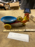 50's Vintage Wyandotte Tin Rooster Pull Tin Toy Egg Cart Farm Easter Collectible