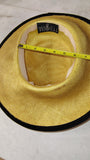 Vintage 1990s Fedoria Yellow Straw Wide Brim Sun Fedora Hat Black Trim