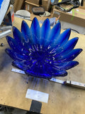 Vintage Lotus Cobalt Blue Textured Glass Bowls Blenko Style 15 petal mid modern