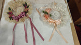 2 Vtg Shabby Chic Crochet Doily Bonnet Hat Wall Hanging Flower Lot 1980s