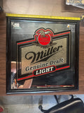 vintage 91^92 Miller Genuine Draft Light framed pub mirror sign