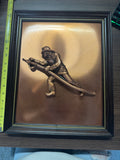 Framed Firefighter Metal Relief Wall Plaque 13x17 Copper Tone Dark Frame