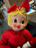 Vintage Christmas Elf Doll Figurine with Plug-In Candle Light 9in Red Felt