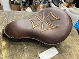 larosa Brown Leather Solo Motorcycle Seat Iron Cross Braided Harley Chopper spri