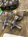 Vintage Chrome Cross Arm Faucet Handles Set Hot Cold Metal Knobs Antique sink