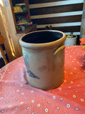 1800's Stoneware Crock Bee Sting Swirl Cobalt Blue Swirl Primitive Salt Glazed