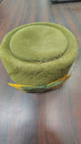 Vtg 1950s 1960s Moss Green Velour Imported Fur Felt Pillbox Hat Veil Bow