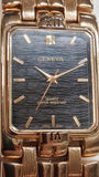 Vintage Geneva Mens Gold Tone Quartz Watch Case Part Repairs Textured Dial