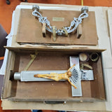 Vtg Catholic Last Rites Anointing Sick Box Wood Case Candelabra Crucifix Altar