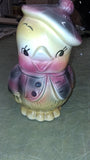 Rare 1950s American Bisque Ceramic Chick Cookie Jar Plaid Jacket Beret Mint USA