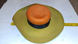 Vintage Toucan Collection NY Wide Brim Woven Straw Sun Hat Orange Green Ribbon