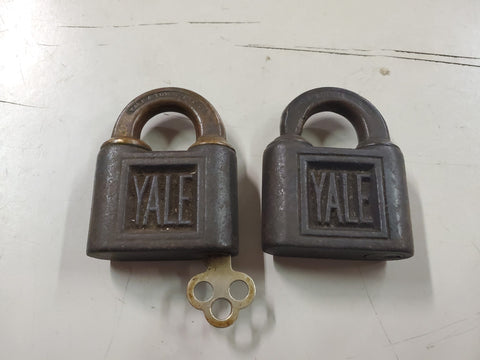 2 Vtg Yale & Town MFG Co brass padlocks lot one with key Stanford, Conn USA
