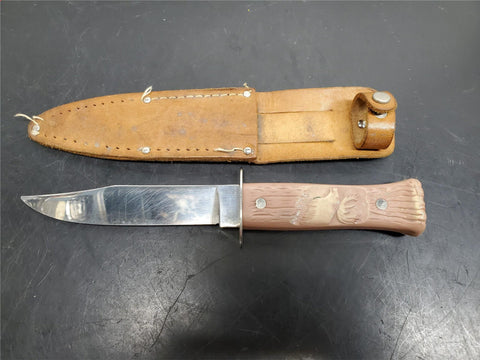 VTG IMPERIAL PROV. R.I. U.S.A. FIXED BLADE KNIFE STEEL MOOSE HANDLE FISHING HUNT