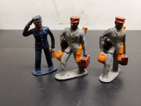 Vtg Black Americana Lot of 3 Cast Iron Toy Porters #613 Whisk Broom Lead Figure