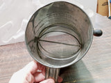 Vtg Bromwells 5 Cup Measuring Sifter Red Wood Crank Handle Flour Sifter Metal