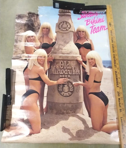 VTG OLD MILWAUKEE BEER SWEDISH BIKINI TEAM 2 SIDED POSTER Advertising 1991 banne