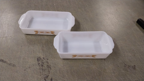 2 VTG Fire King 1 & 1 1/2 Quart Casserole Dishes Golden Wheat Bake Wear Dish