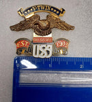 Vtg USA Est. 1903 Emblem Eagle Red Battery Harley Sissybar Points cover Metal!