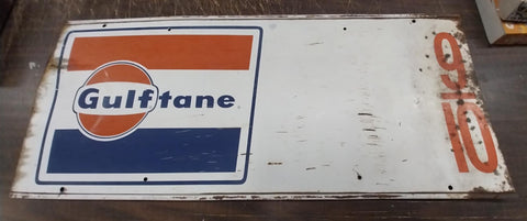 Vtg Gulftane Metal Gasoline Pump Sign Rectangle 35x16 Oil Company Advertisemen