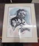 Vtg Sandu Liberman Precious Child w/ Grandfather Lithograph Glass Frame 30x24