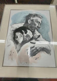 Vtg Sandu Liberman Precious Child w/ Grandfather Lithograph Glass Frame 30x24