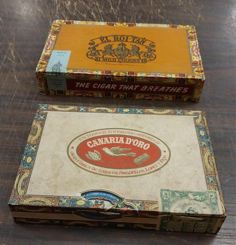 2 Vintage Cigar Empty Boxes Collectible Canariad'oro 1892 & EL ROI-Tan Storage