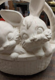 Vintage White Porcelain Easter Bunny Basket Candy Cookie Dish w/ Lid Trinket