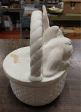 Vintage White Porcelain Easter Bunny Basket Candy Cookie Dish w/ Lid Trinket