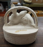 Vintage White Porcelain Easter Bunny Basket Candy Cookie Dish w/ Lid Trinket