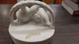 Vintage White Porcelain Easter Bunny Basket Candy Cookie Dish w/ Lid Trinket