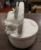 Vintage White Porcelain Easter Bunny Basket Candy Cookie Dish w/ Lid Trinket