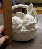 Vintage White Porcelain Easter Bunny Basket Candy Cookie Dish w/ Lid Trinket