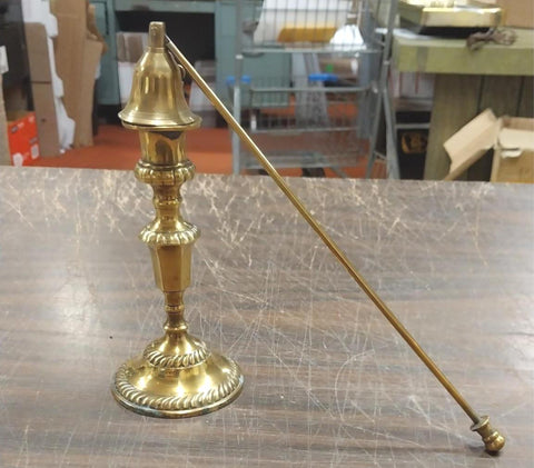 6" Brass Candle Holder Antique w/ 12" Bell Snuffer Candlestick Decor
