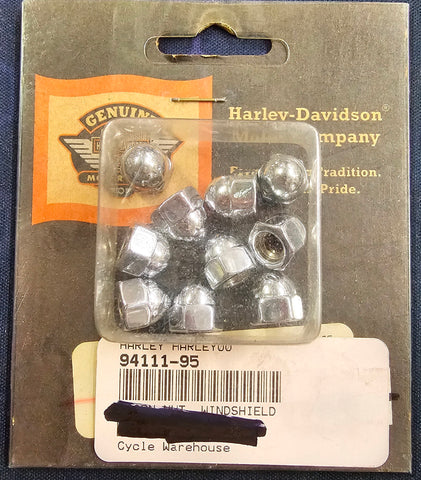 Harley 10 PC Windshield Chrome Acorn Nuts Kit NOS Road King 12-24 Low Crown