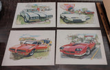 Set of 4 Vintage Ken Dallison 1982 Pictures 1968 Hust/Olds 1969 Pontiac GTO Auto