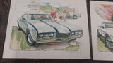 Set of 4 Vintage Ken Dallison 1982 Pictures 1968 Hust/Olds 1969 Pontiac GTO Auto