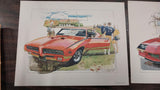 Set of 4 Vintage Ken Dallison 1982 Pictures 1968 Hust/Olds 1969 Pontiac GTO Auto