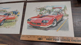 Set of 4 Vintage Ken Dallison 1982 Pictures 1968 Hust/Olds 1969 Pontiac GTO Auto