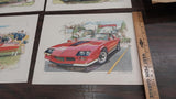 Set of 4 Vintage Ken Dallison 1982 Pictures 1968 Hust/Olds 1969 Pontiac GTO Auto