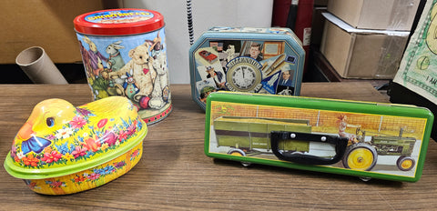 Lot Of 4 Assorted Tins Lipton John Deere Shortbread Easter Duck Millennium