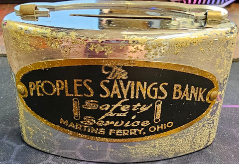 VTG Oval Peoples Savings Bank Martins Ferry Ohio Collectible Still Coin Bank