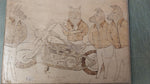 Handmade Wood Picture Engraved Harley Softail Hog biker Art Vtg Collectible Chop