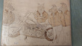 Handmade Wood Picture Engraved Harley Softail Hog biker Art Vtg Collectible Chop