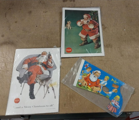 3 Vtg Coca Cola Advertisement Christmas Santa Pop-up 1961 1956 Season Greeting